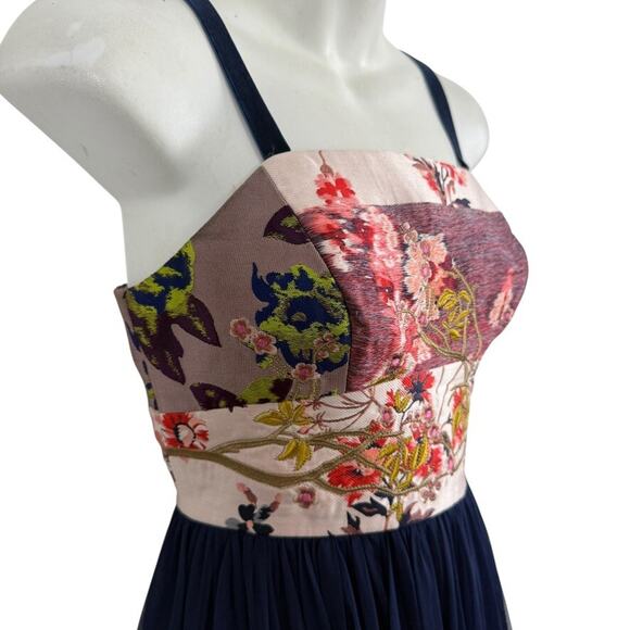 Moulinette Soeurs Anthropologie Fairy Whimsigoth Navy Tulle Embroidered Dress 0 - Picture 4 of 15